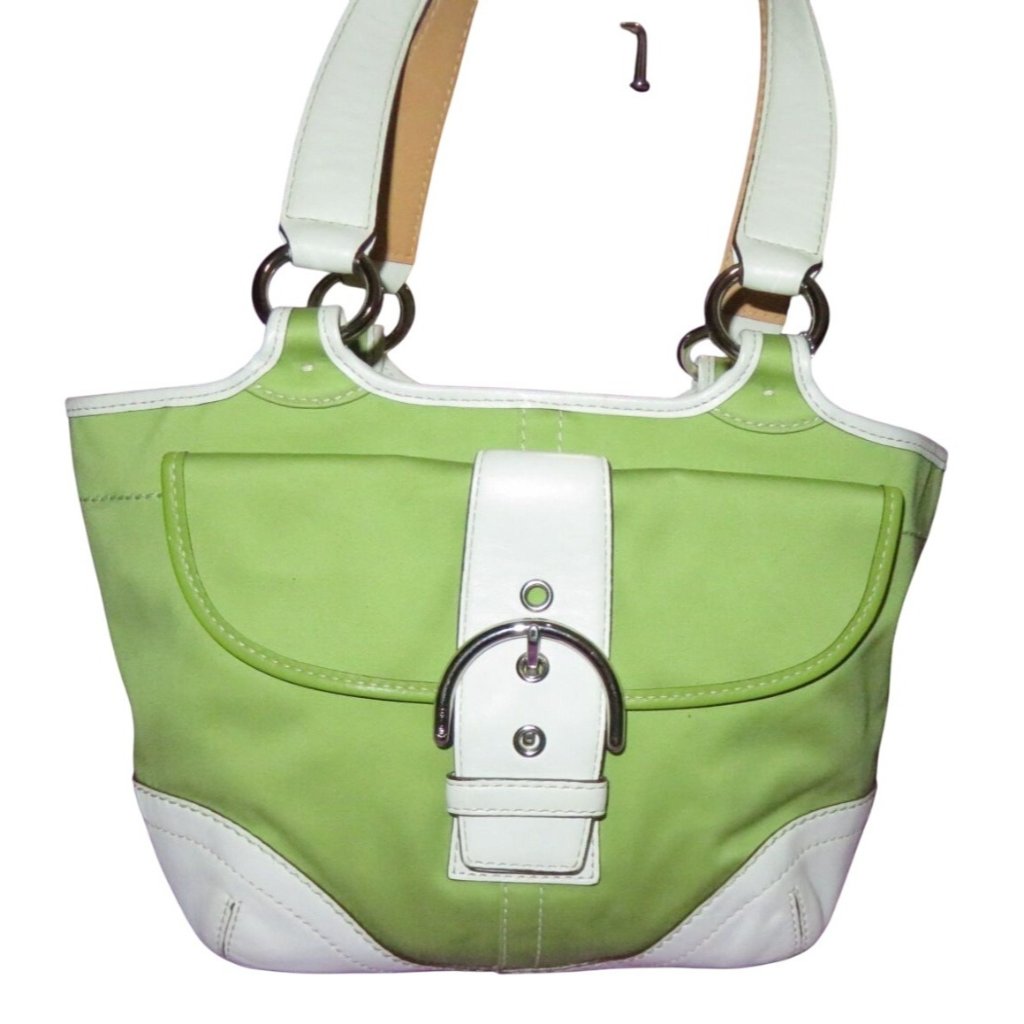 Coach 2006 Vintage Y2k Green & White Soho Twill & Leather Mini Tote
